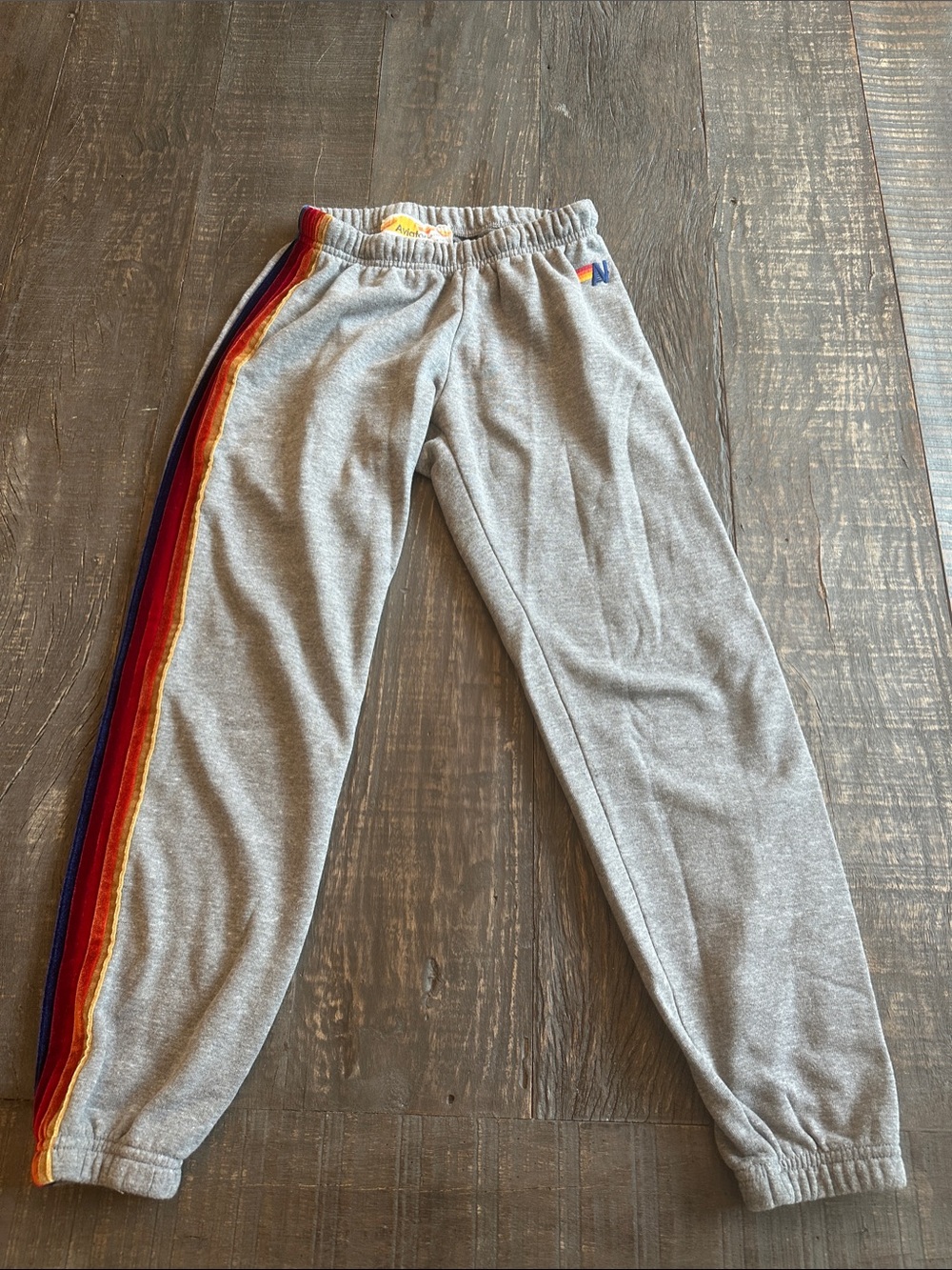 Aviator Nation Gray Joggers with Rainbow Side Stripes